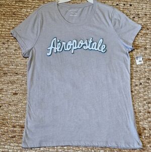 Aeropostale Lite Grey Tee with Teal and White Lettering - Sz XXL